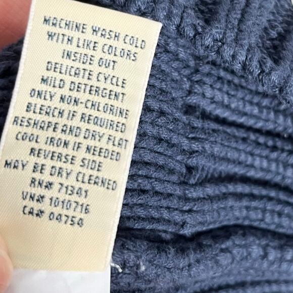 L.L. Bean Cable Knit Cardigan Sweater Womens SP Navy Full Zip Cotton Fisherman - Picture 8 of 9